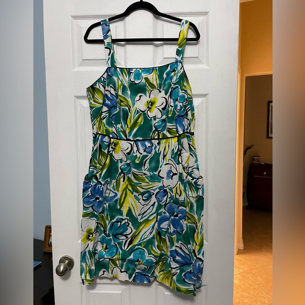 Dress Barn Dress with Blue and Green Floral Design